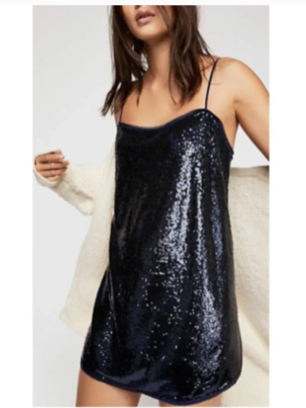NWT Free People Time‎ to Shine navy blue mini sequin slip dress XL